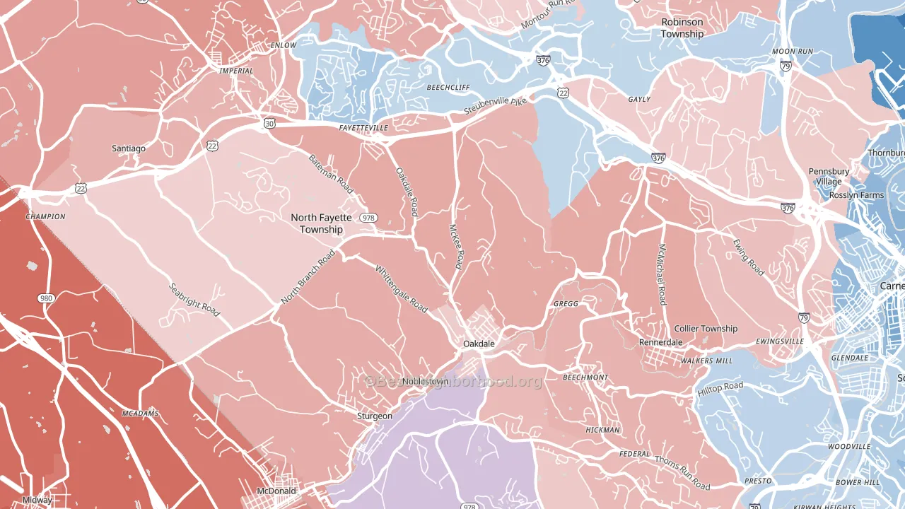 Oakdale, PA block-group political-lean map