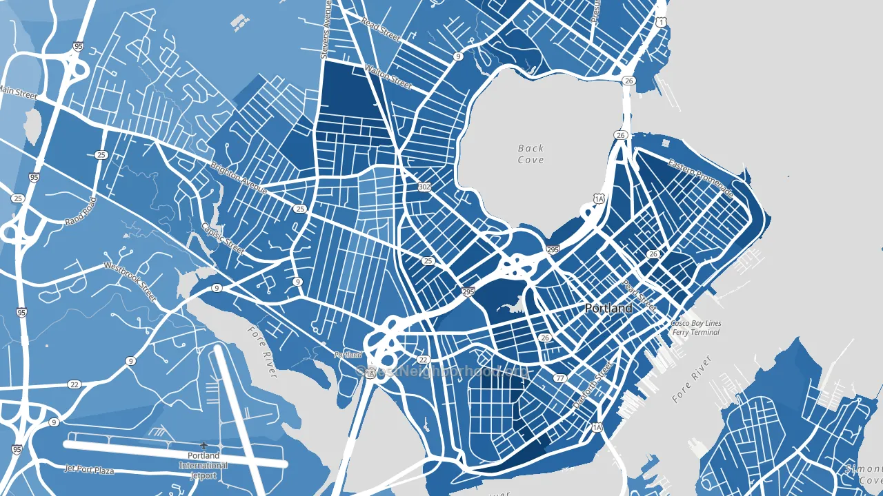 Oakdale, Portland, ME block-group political-lean map