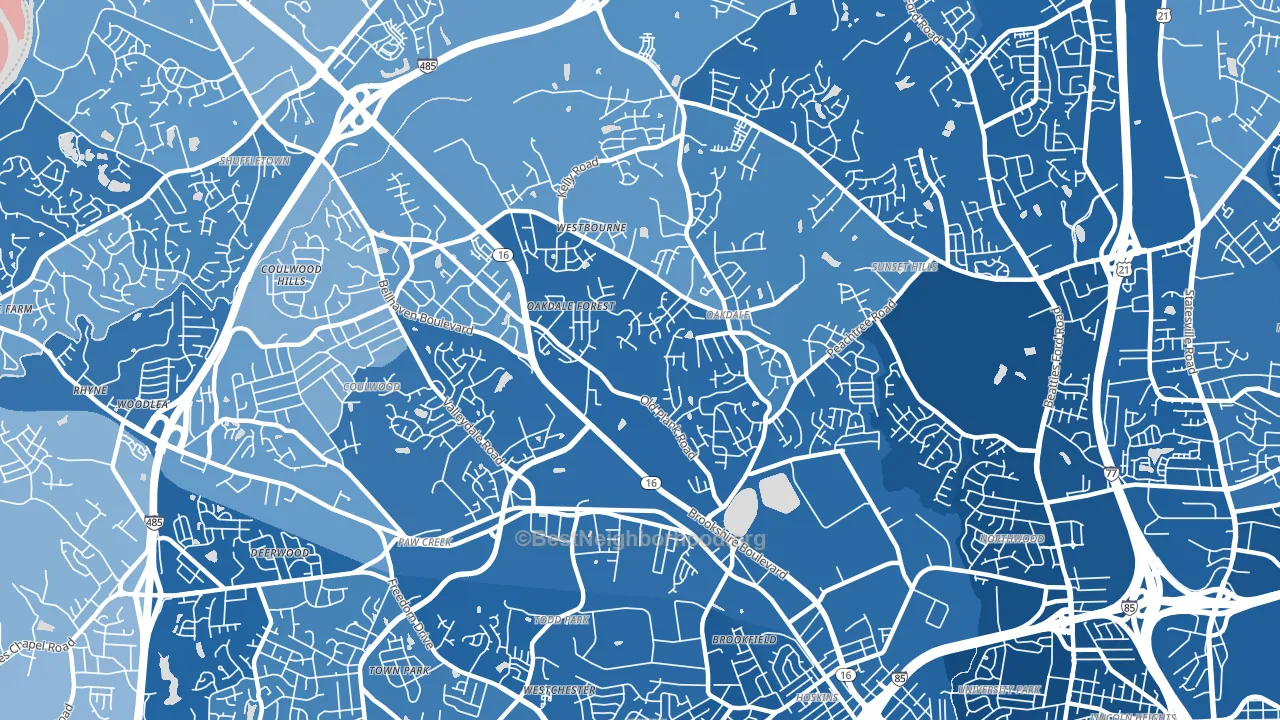 Oakdale South, Charlotte, NC block-group political-lean map