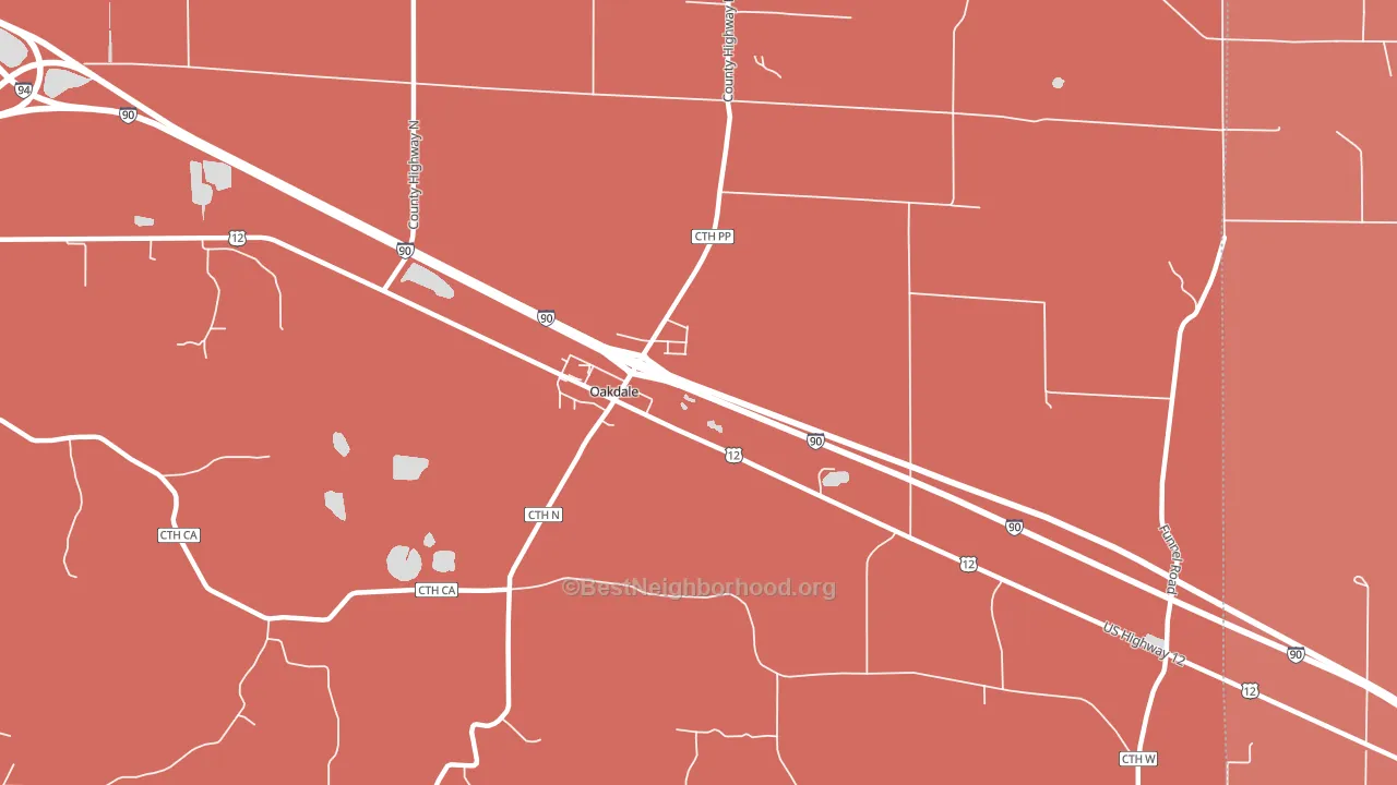 Oakdale, WI block-group political-lean map