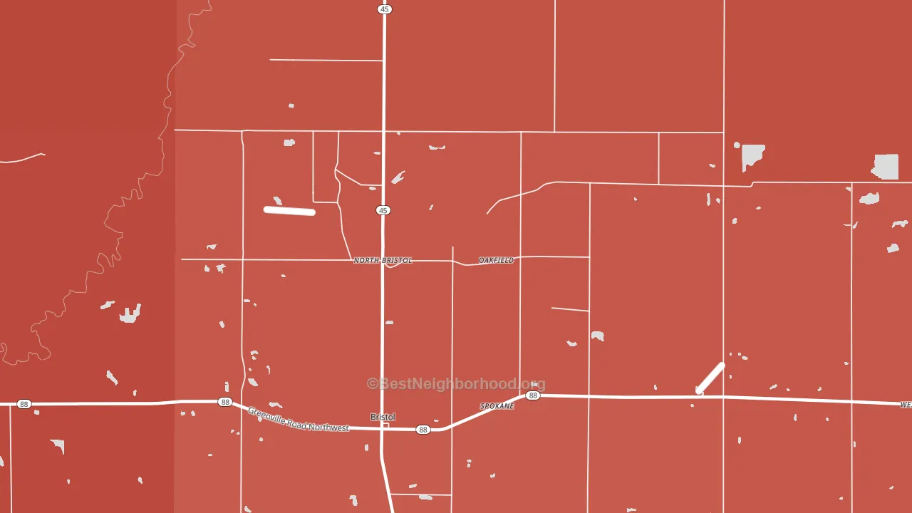 Oakfield, OH block-group political-lean map