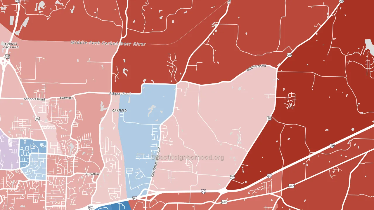 Oakfield, TN block-group political-lean map