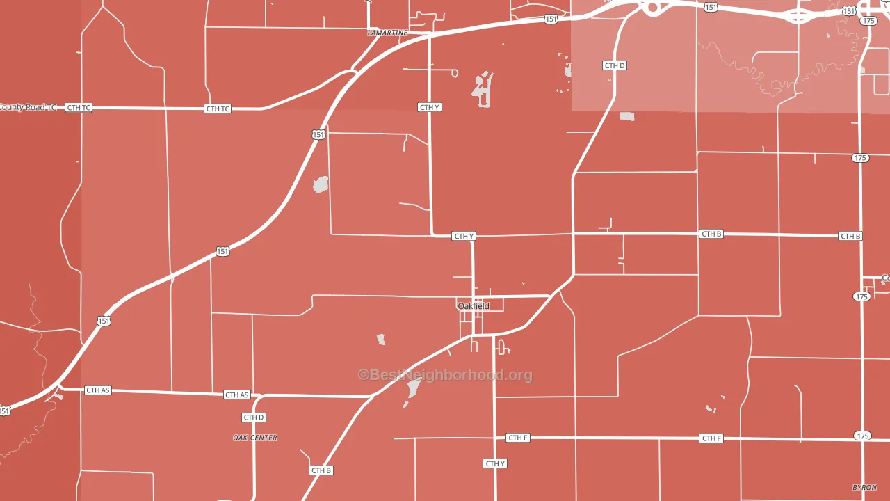 Oakfield, WI block-group political-lean map