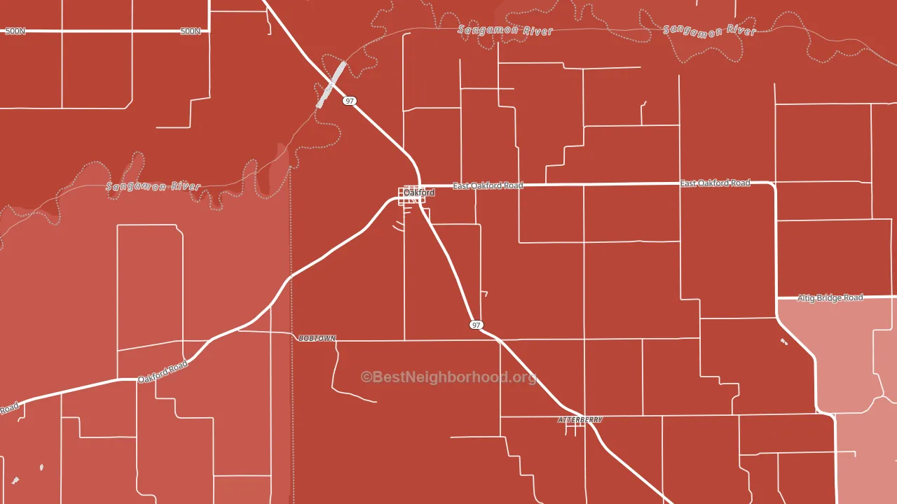 Oakford, IL block-group political-lean map