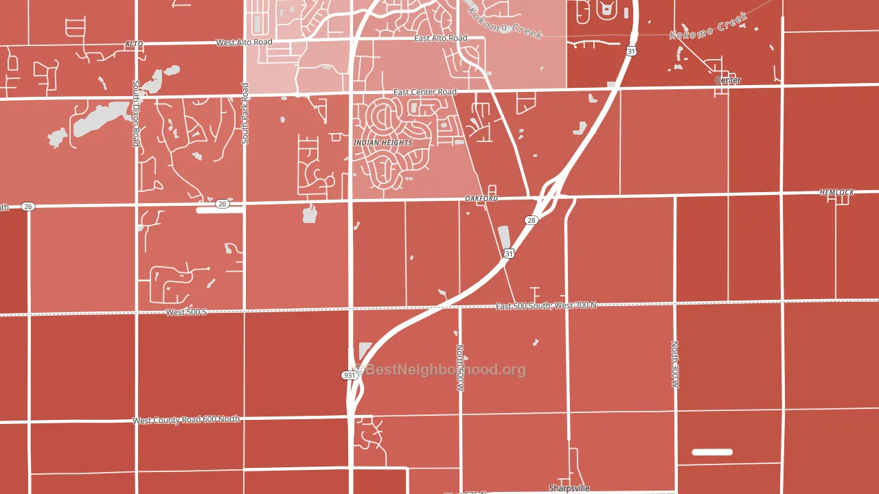 Oakford, IN block-group political-lean map