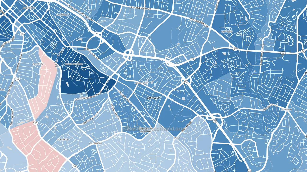 Oakhurst, Charlotte, NC block-group political-lean map