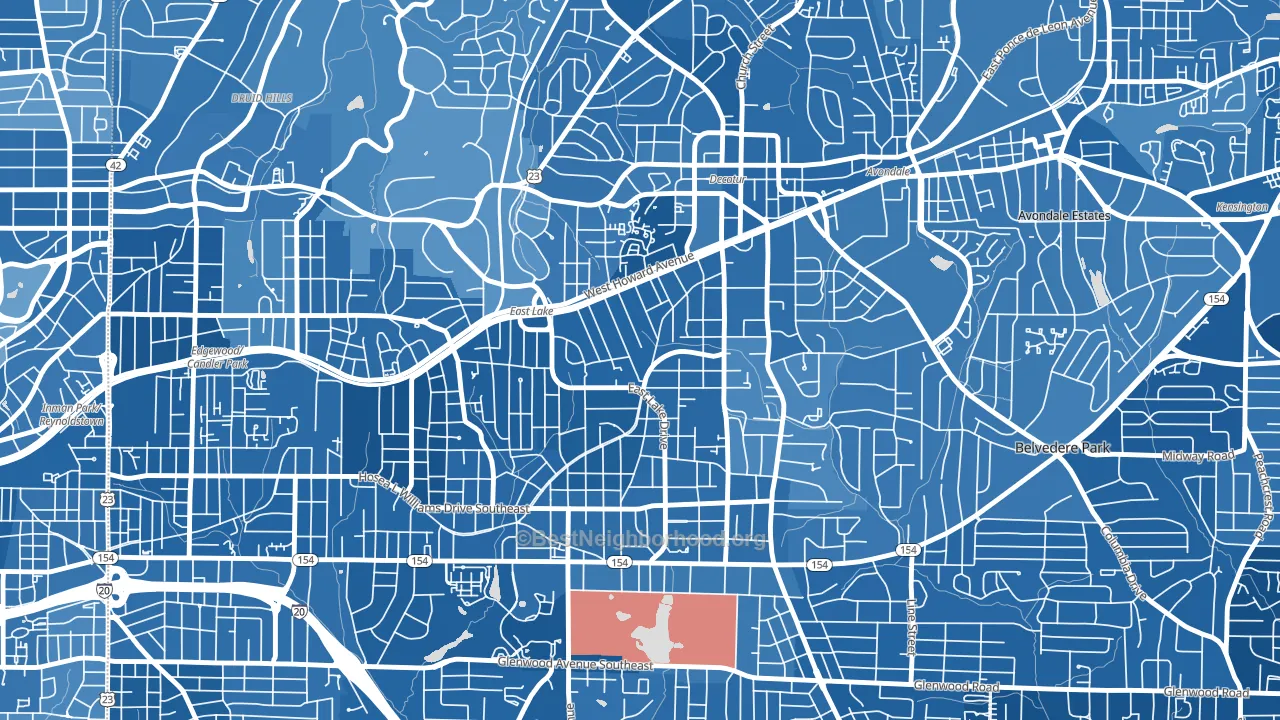 Oakhurst, Decatur, GA block-group political-lean map