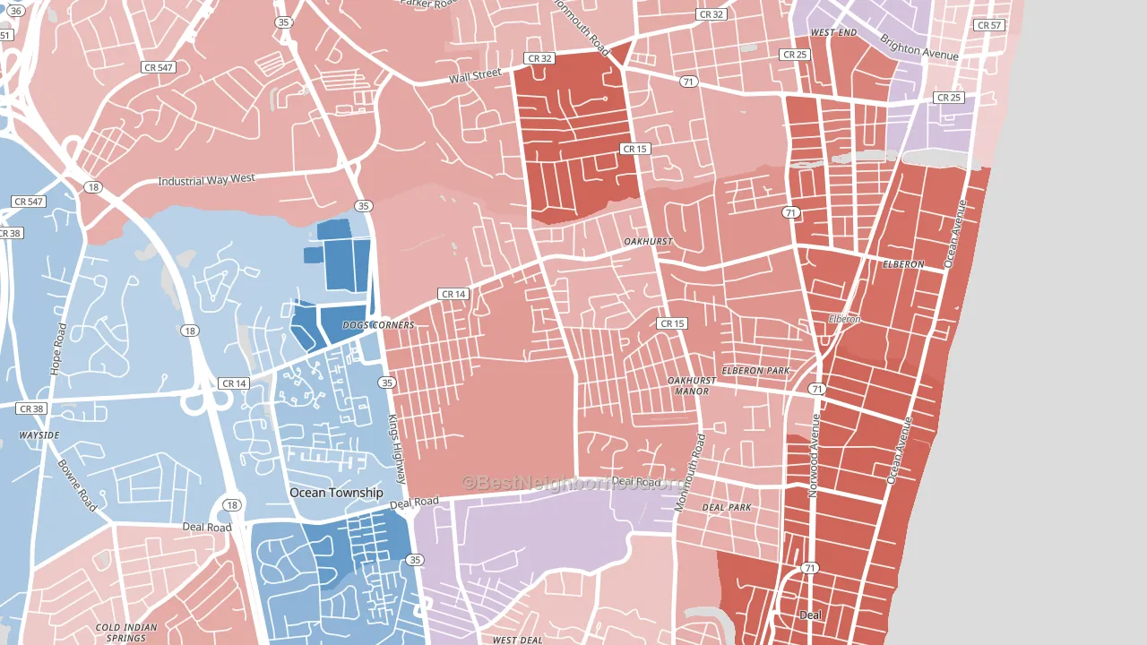 Oakhurst, NJ block-group political-lean map