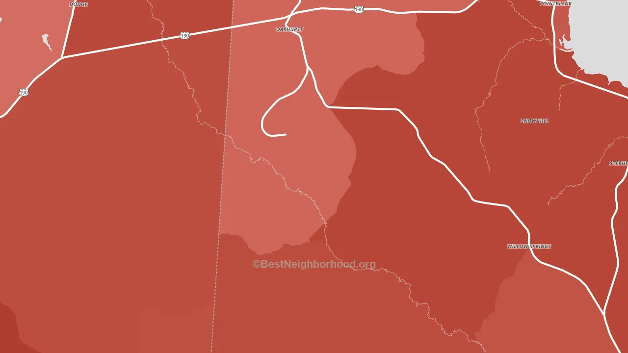 Oakhurst, TX block-group political-lean map
