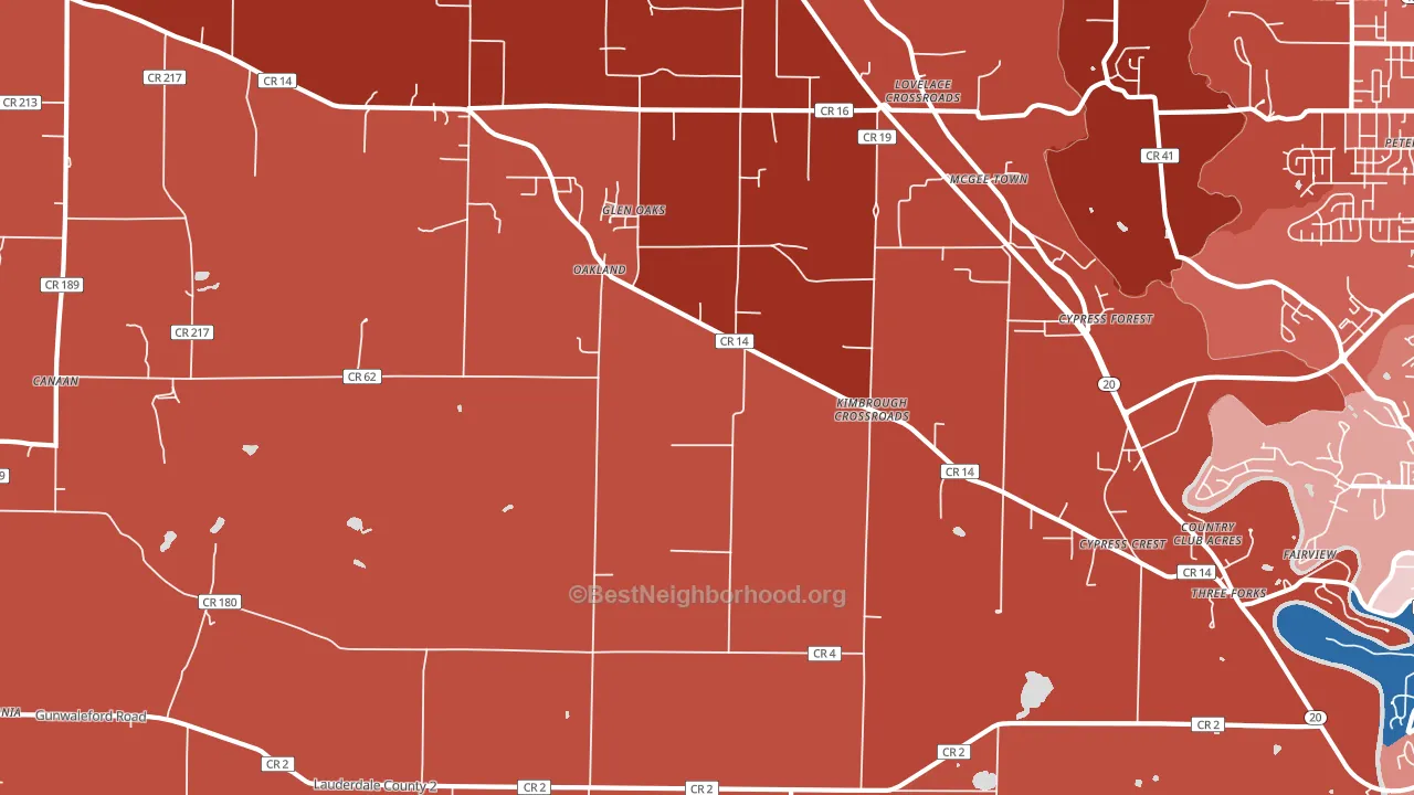 Oakland, AL block-group political-lean map