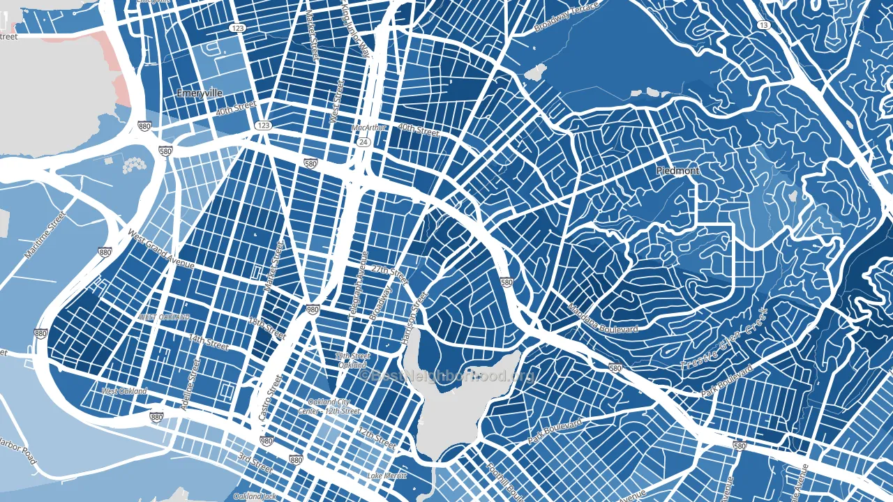 Oakland Ave-Harrison Street, Oakland, CA block-group political-lean map