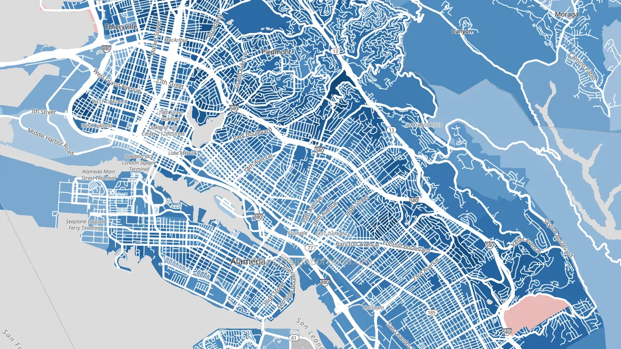 Oakland, CA block-group political-lean map