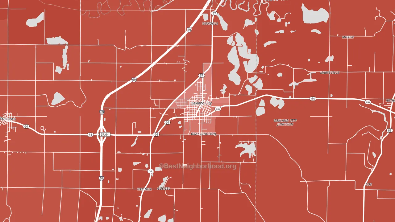 Oakland City, IN block-group political-lean map