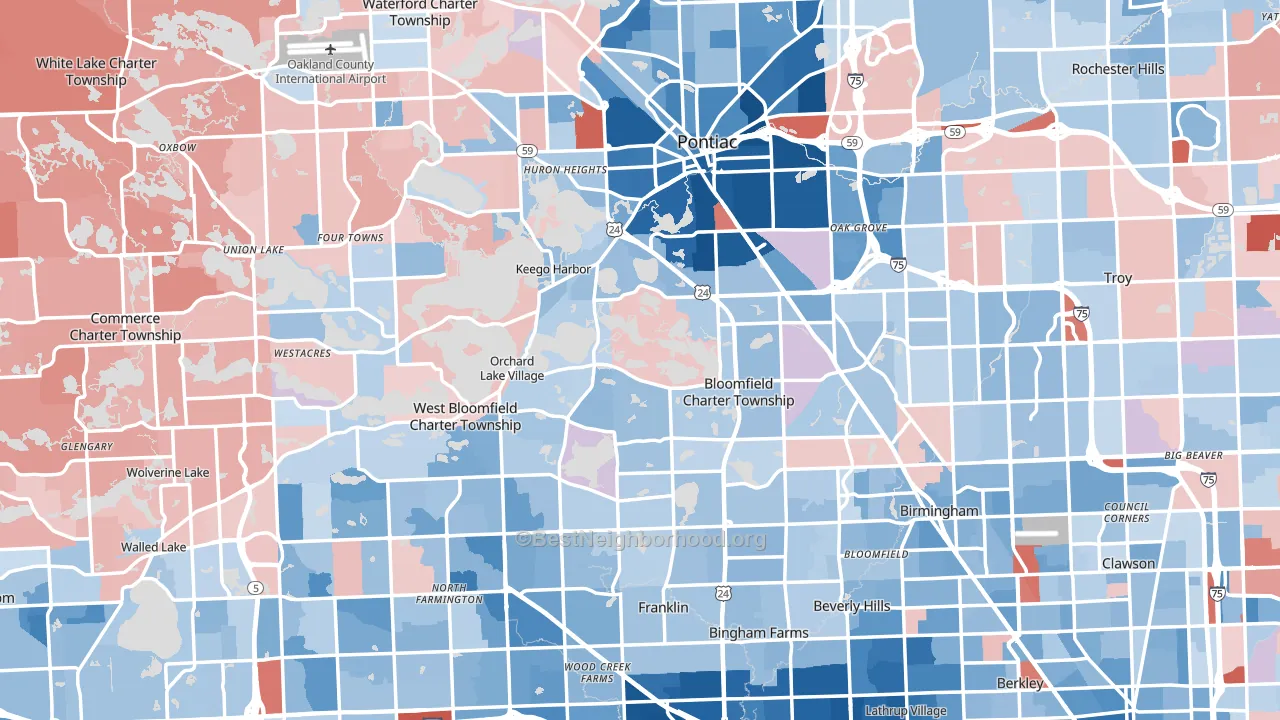 Oakland County, MI block-group political-lean map