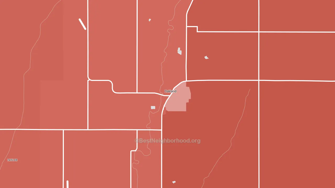 Oakland, IA block-group political-lean map