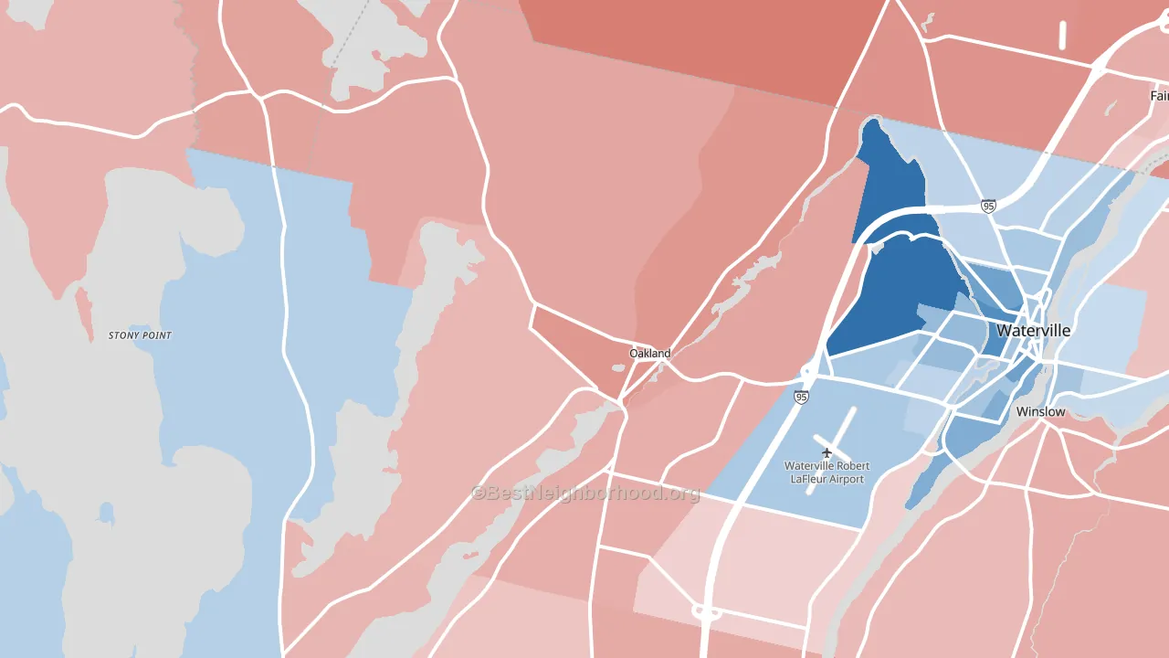 Oakland, ME block-group political-lean map