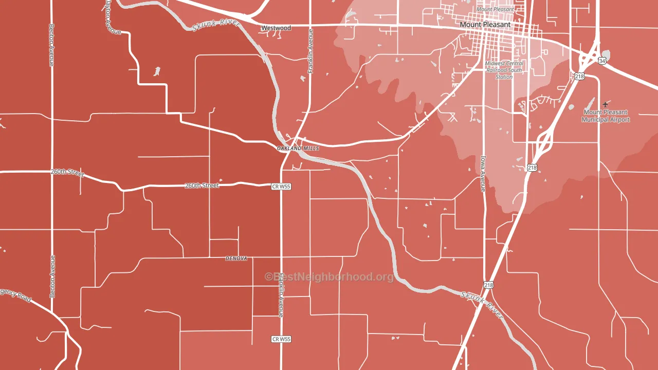Oakland Mills, IA block-group political-lean map