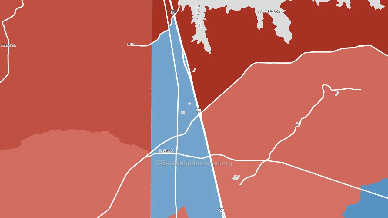 Oakland, MS block-group political-lean map