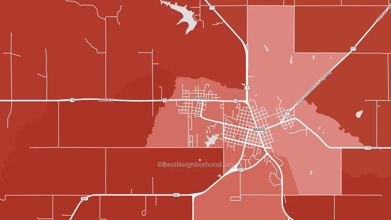 Oakland, OK block-group political-lean map