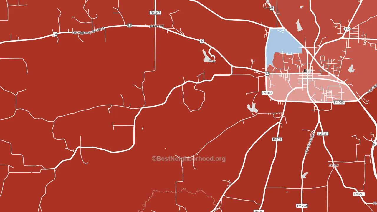 Oakland, TX block-group political-lean map