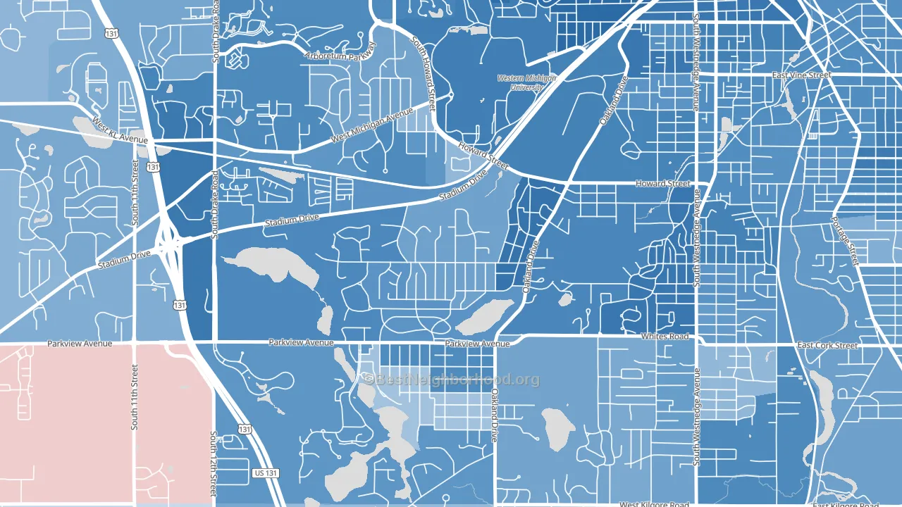 Oakland-Winchell, Kalamazoo, MI block-group political-lean map