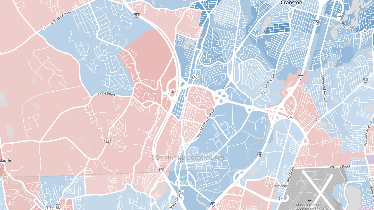 Oaklawn, Cranston, RI block-group political-lean map