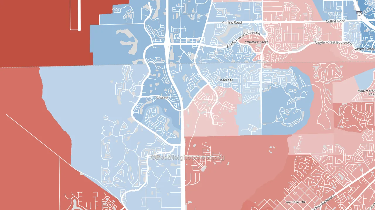 Oakleaf Plantation, FL block-group political-lean map