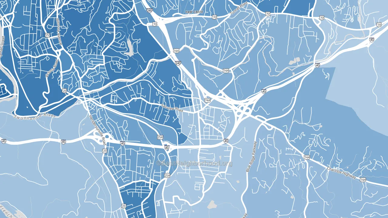 Oakley, Asheville, NC block-group political-lean map