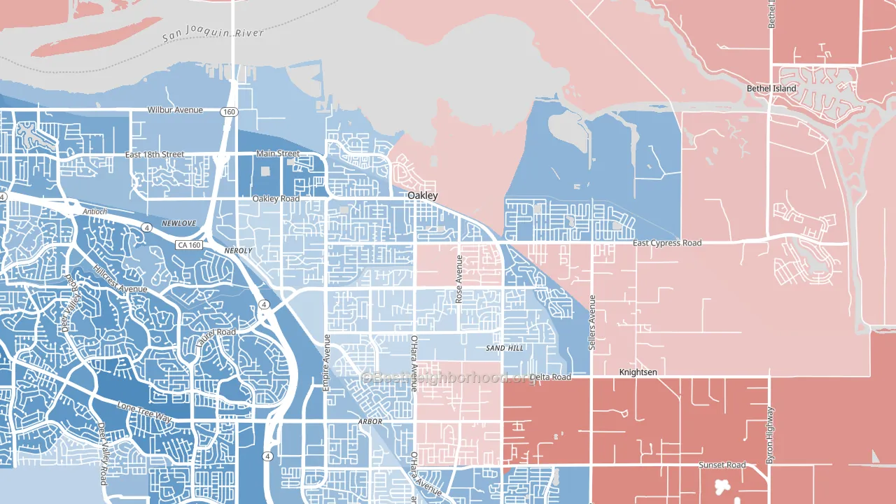 Oakley, CA block-group political-lean map