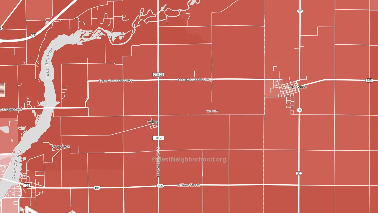 Oakley, IL block-group political-lean map