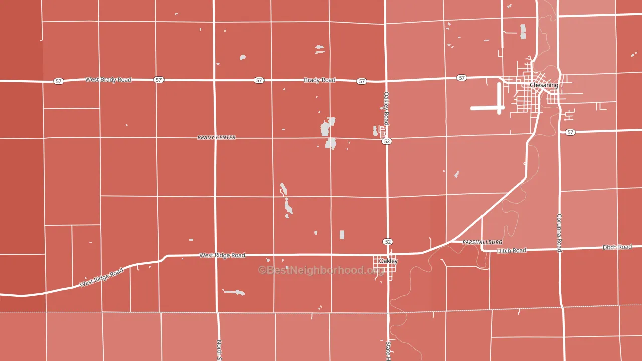 Oakley, MI block-group political-lean map