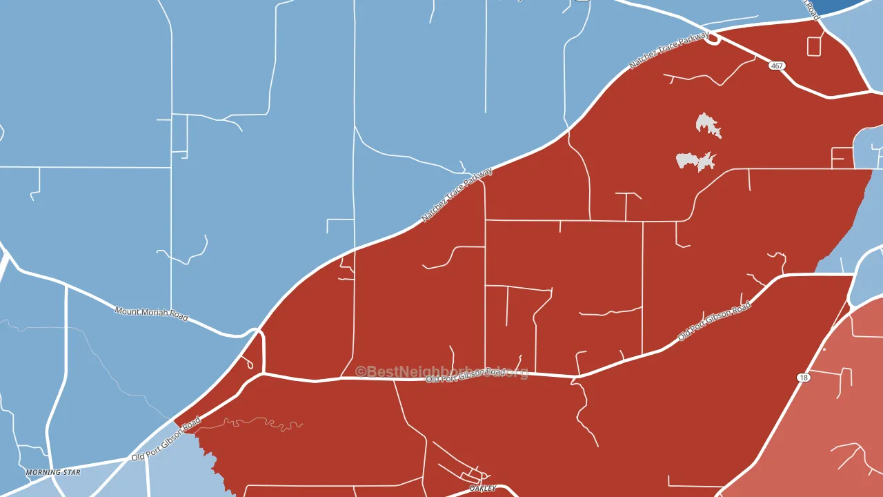 Oakley, MS block-group political-lean map