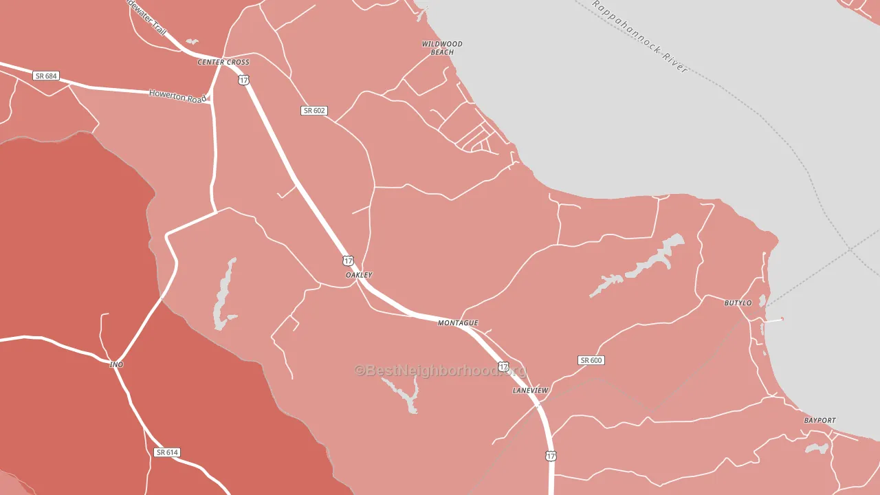 Oakley, VA block-group political-lean map