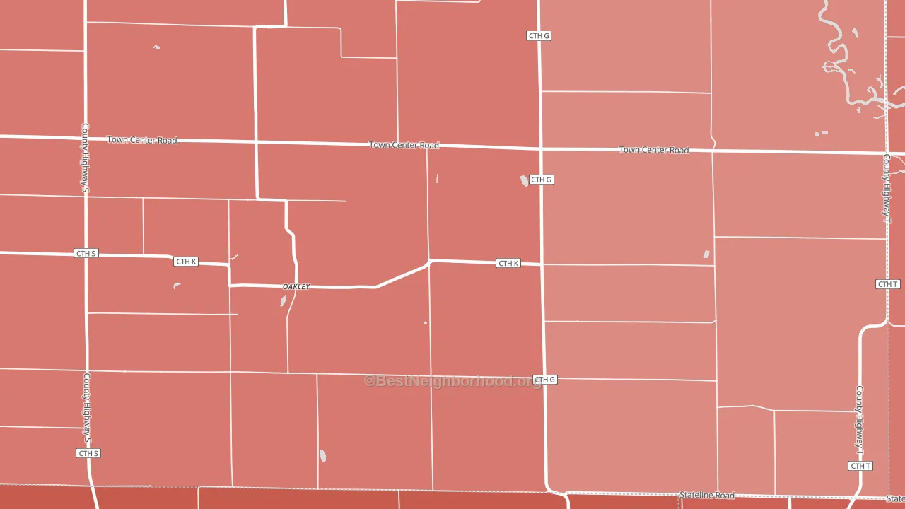 Oakley, WI block-group political-lean map