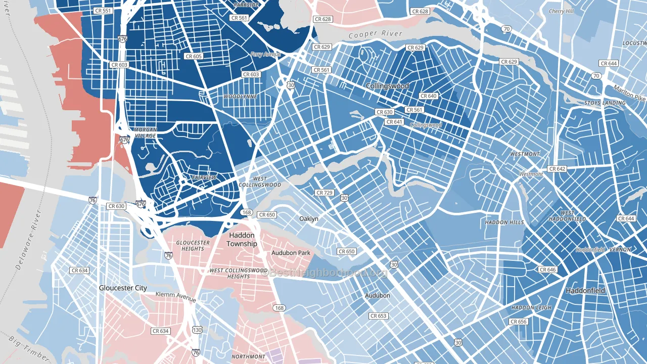 Oaklyn, NJ block-group political-lean map