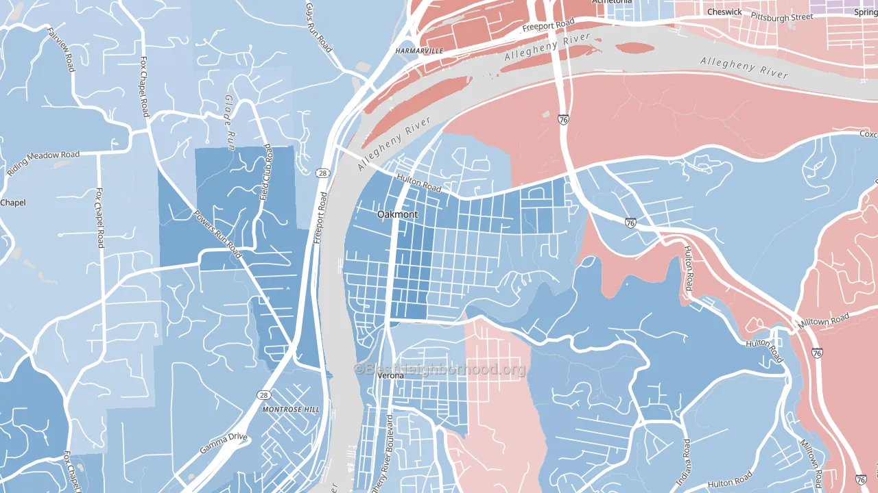 Oakmont, PA block-group political-lean map