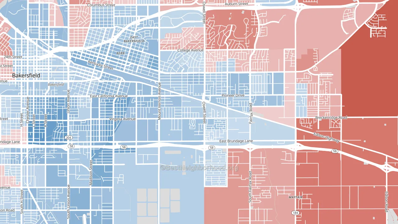 Oakridge, Bakersfield, CA block-group political-lean map