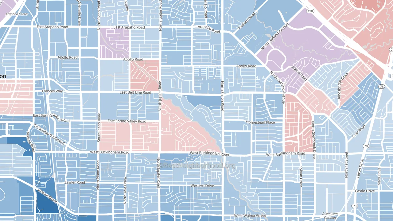 Oakridge, Garland, TX block-group political-lean map