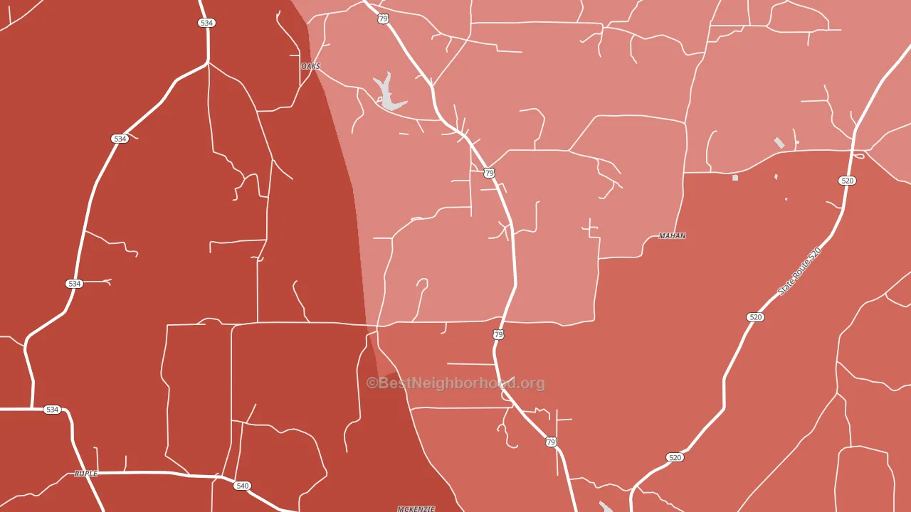 Oaks, LA block-group political-lean map