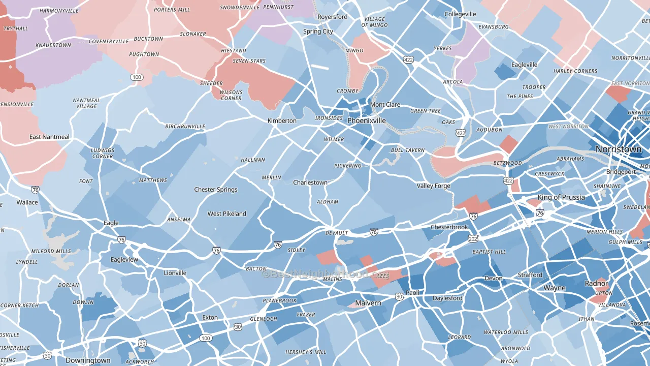 Oaks, PA block-group political-lean map