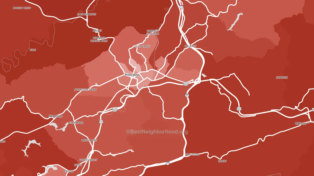 Oakvale, WV block-group political-lean map