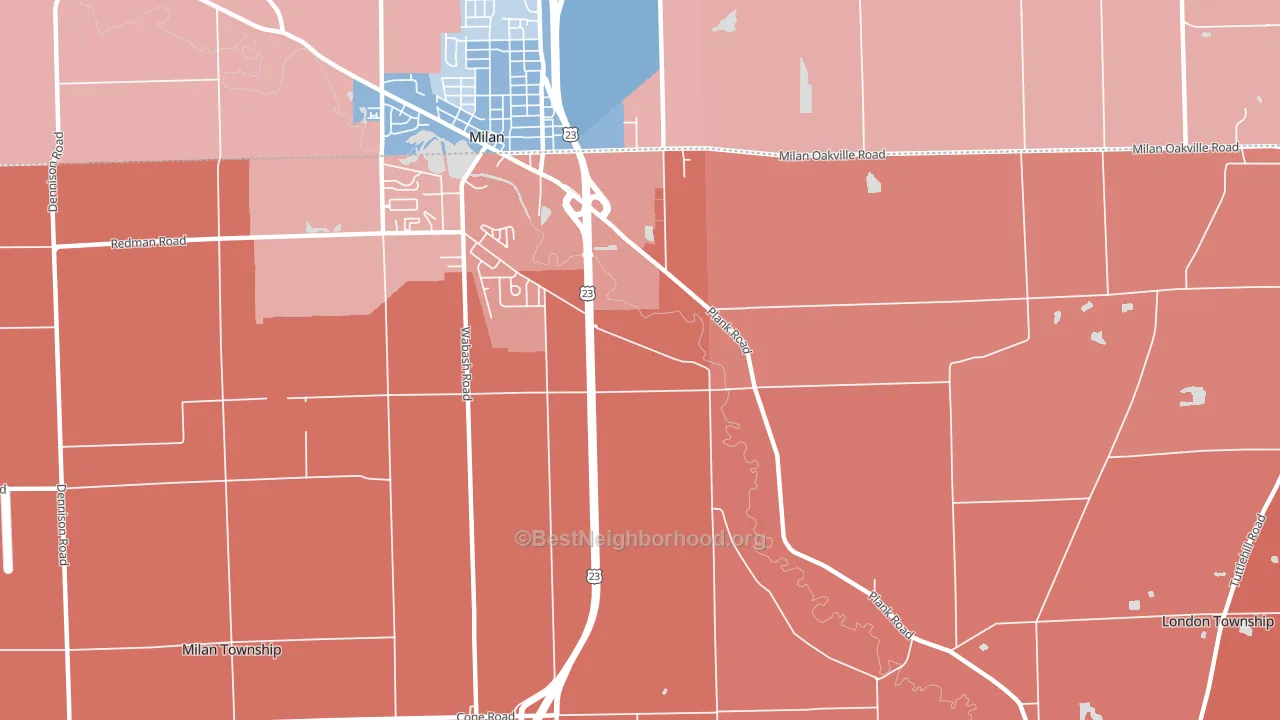 Oakville, MI block-group political-lean map