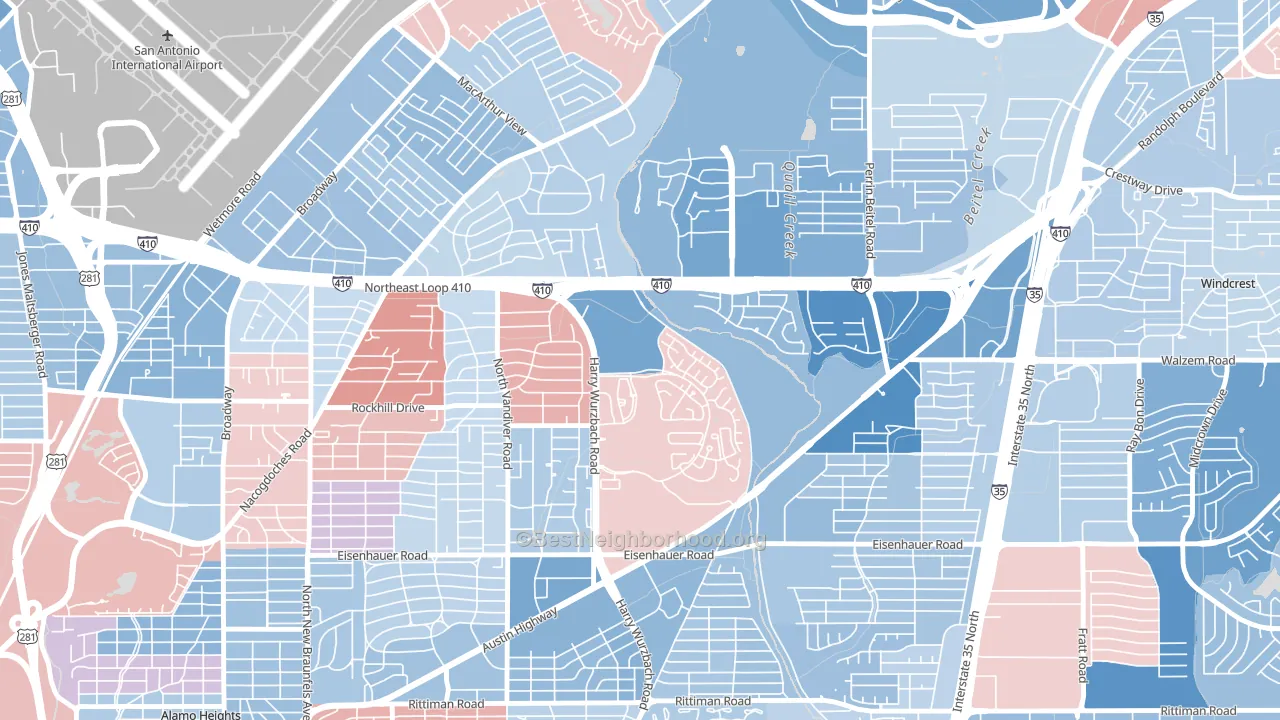 Oakwell Farms, San Antonio, TX block-group political-lean map