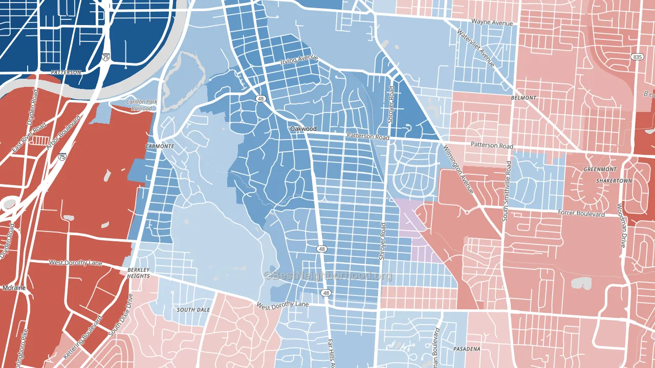 oakwood, Dayton, OH block-group political-lean map