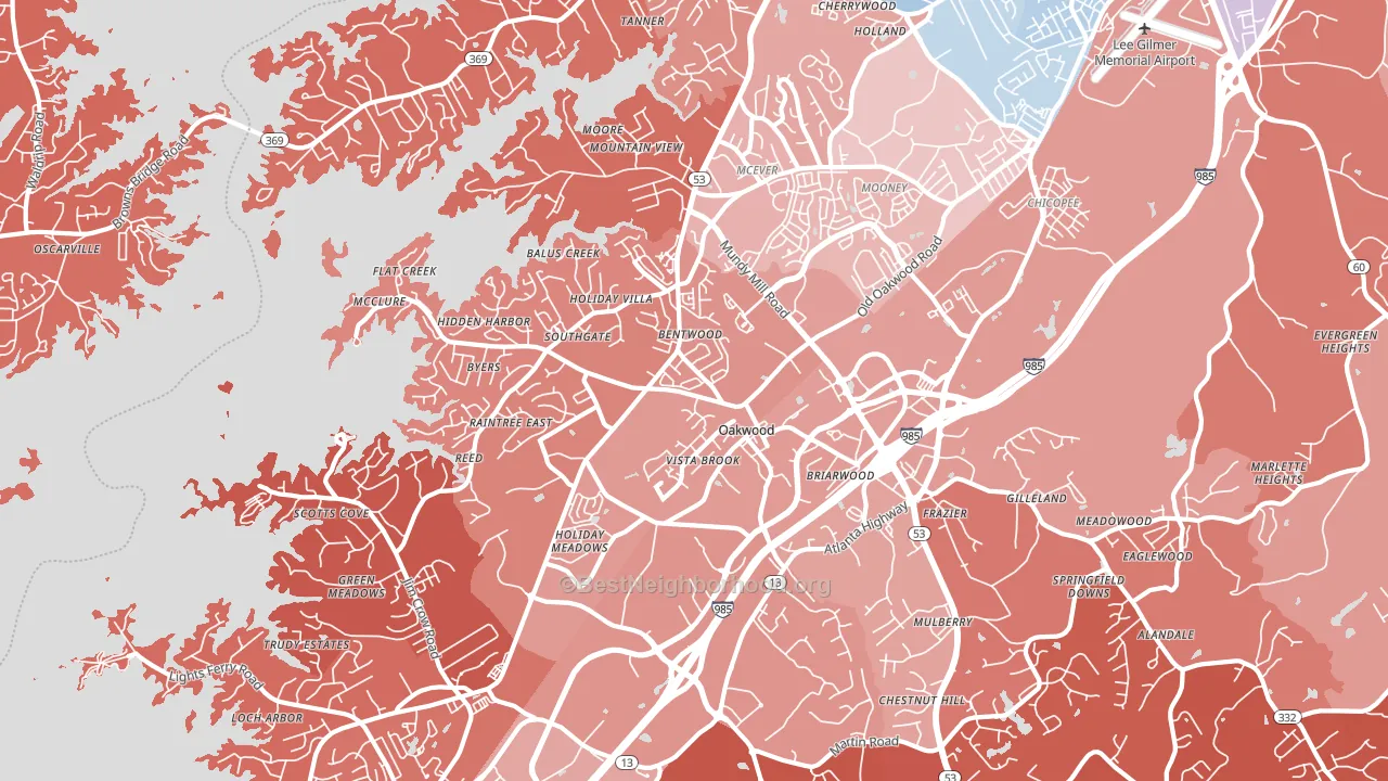 Oakwood, GA block-group political-lean map