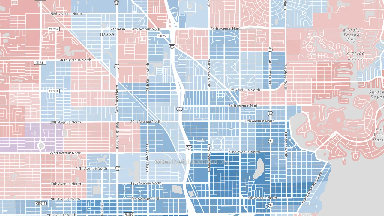 Oakwood Gardens, St. Petersburg, FL block-group political-lean map
