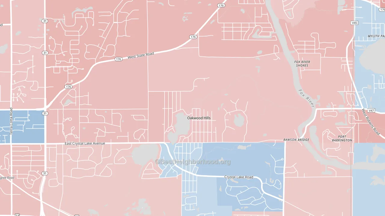 Oakwood Hills, IL block-group political-lean map