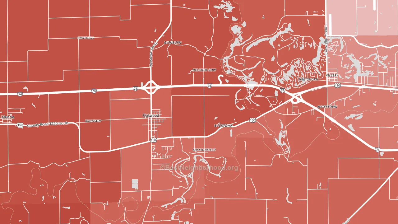 Oakwood, IL block-group political-lean map