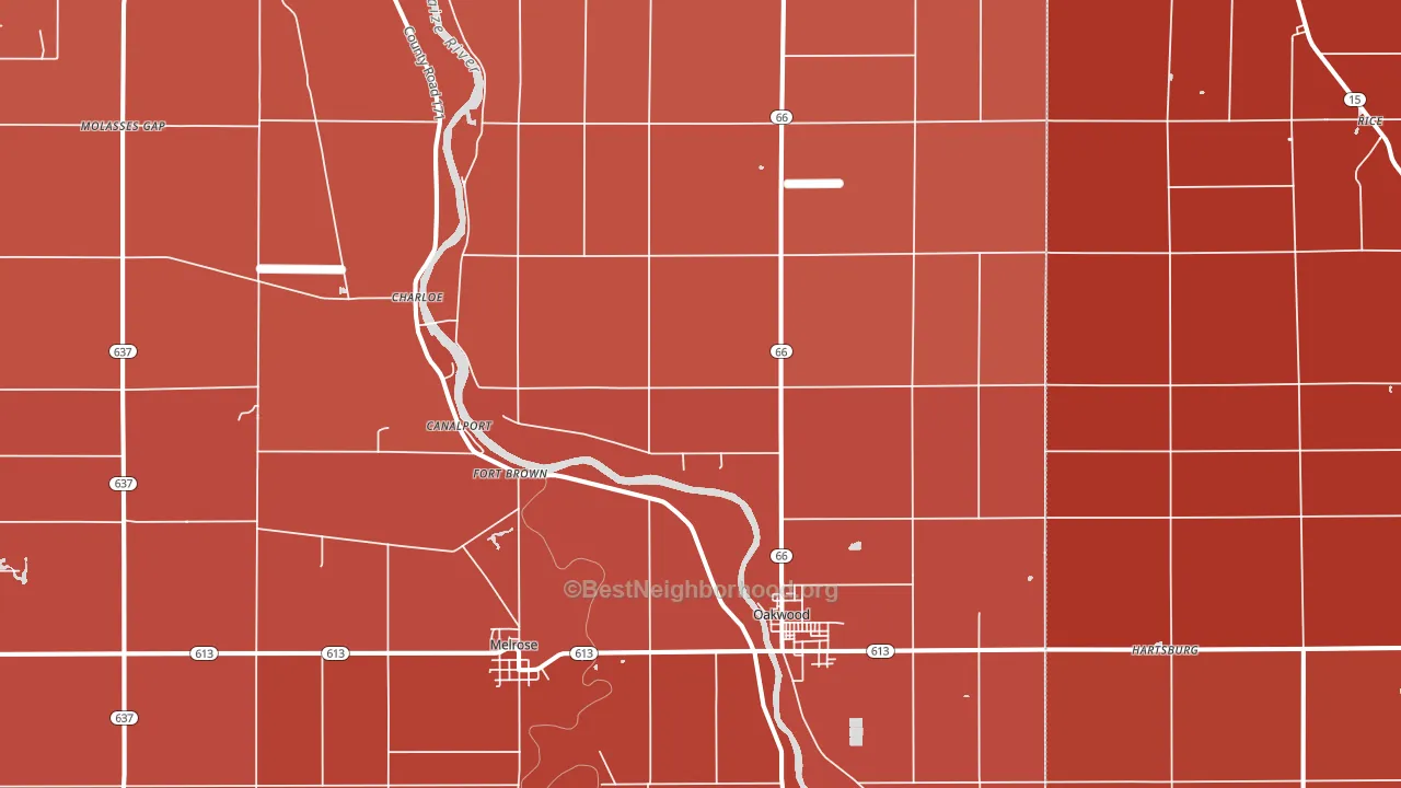 Oakwood, OH block-group political-lean map