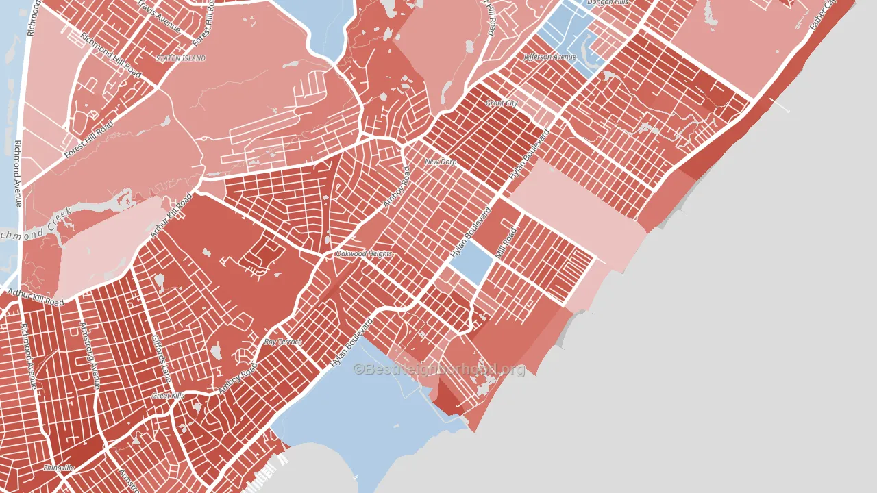 Oakwood, Staten Island, NY block-group political-lean map